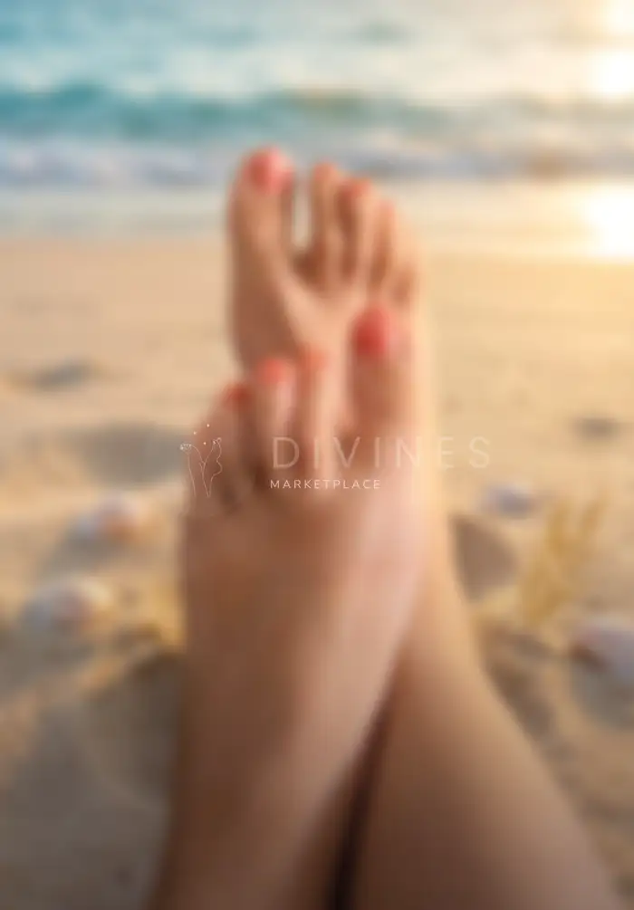 Pieds dans le sable , vernis bois de rose